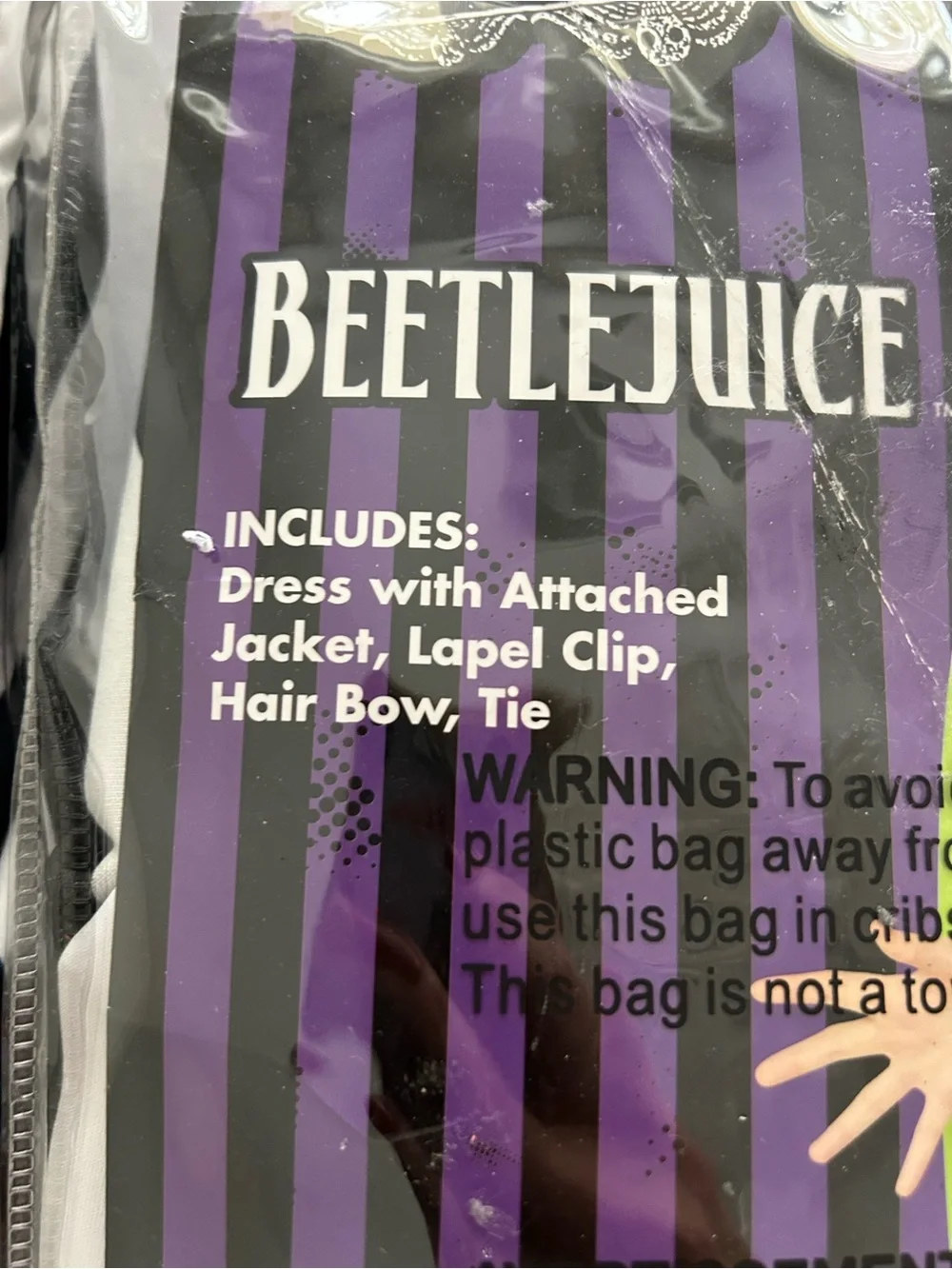 Beetlejuice Child Costume Dress & Accessories - makeup and candy bag HALLOWEEN